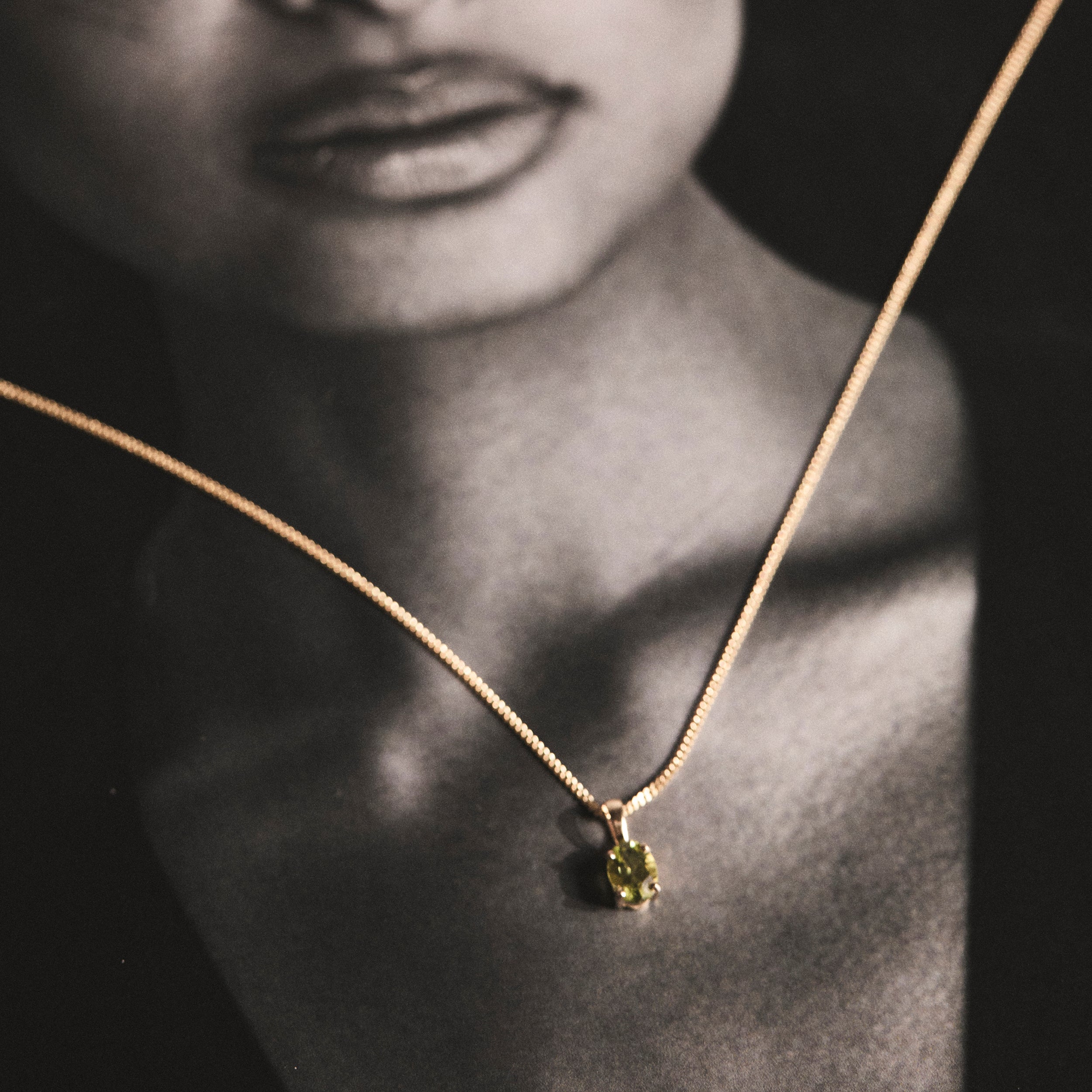 Peridot 7 x 5mm 9K Yellow Gold Pendant Necklace